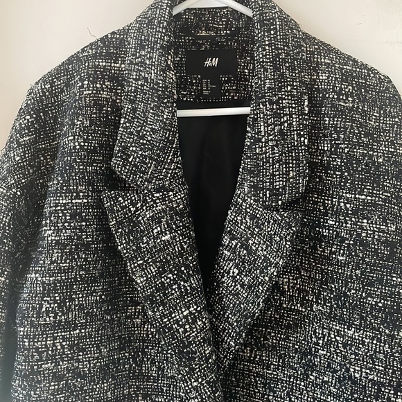 H&M Black White Tweed Blazer Jacket Coat One Button Size 12 - Picture 3 of 7